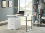Coaster 800325 Orren ellis tanguay silver finish metal frame and white wood finish top computer student desk with 3 drawer cabinet