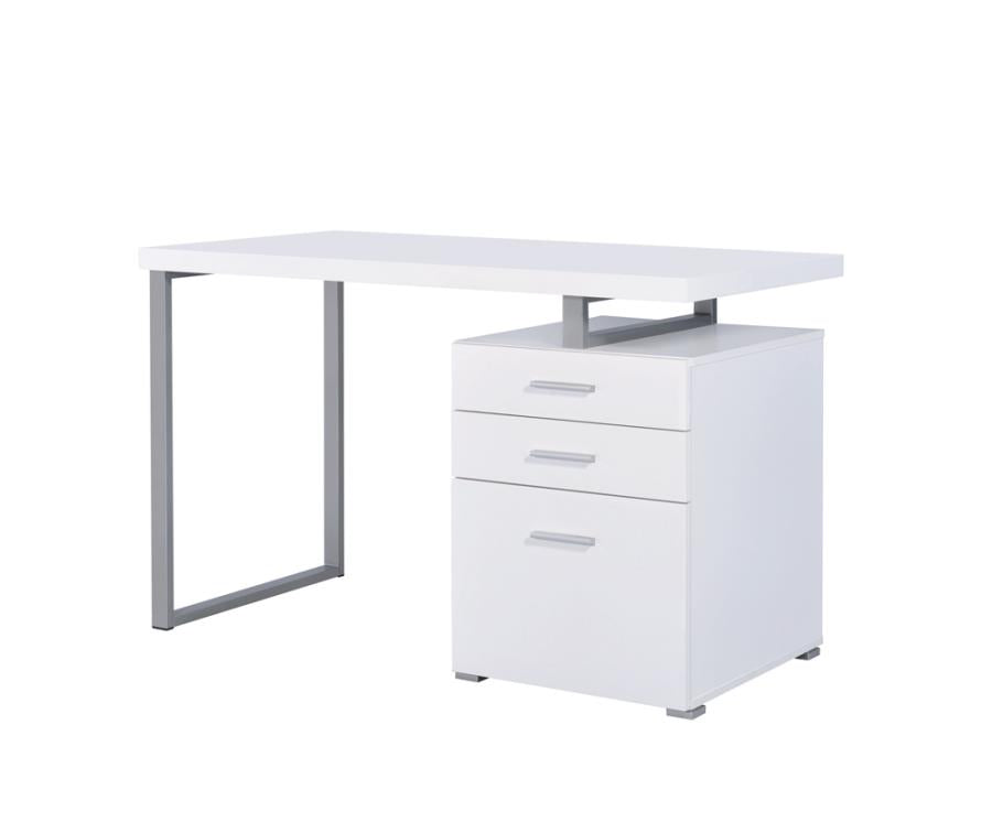 Coaster 800325 Orren ellis tanguay silver finish metal frame and white wood finish top computer student desk with 3 drawer cabinet
