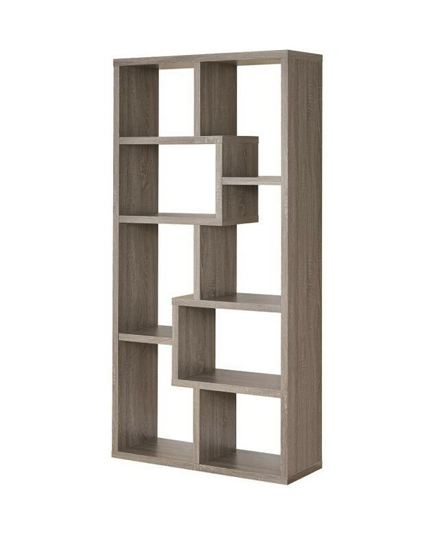 Coaster 800510 Hokku designs weathered grey finish wood multi tier bookshelf with alternating size shelves