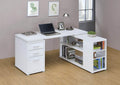 Coaster 800516 Latitude run cristhian white finish wood l shaped reversible set up computer desk with drawers and shelves