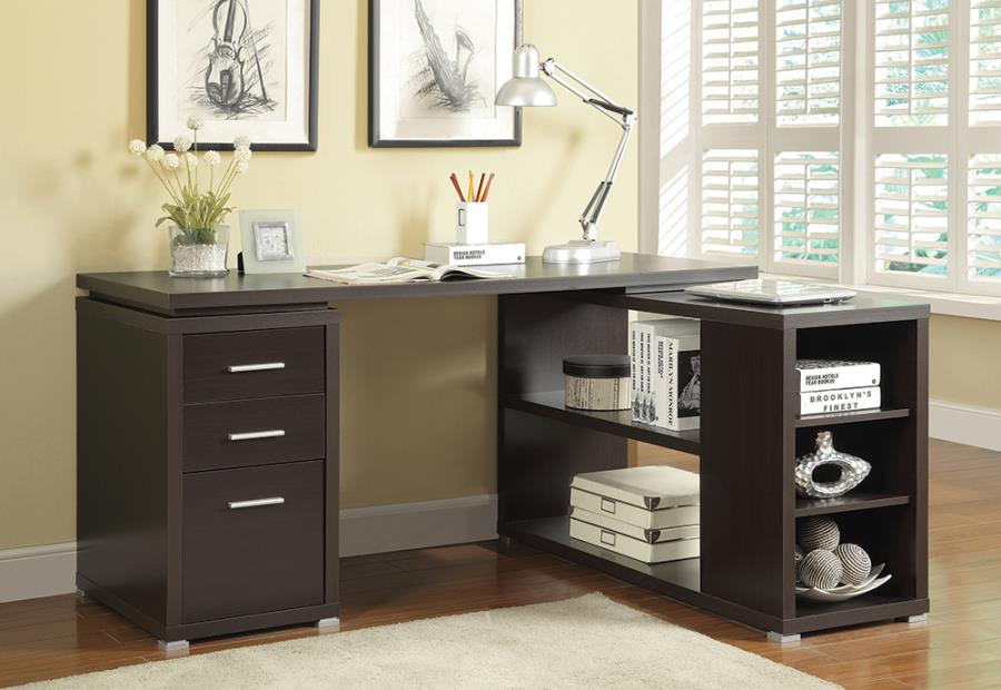 Coaster 800517 Huntleys wila arlo interiors espresso finish wood l shaped reversible set up computer desk with drawers and shelves