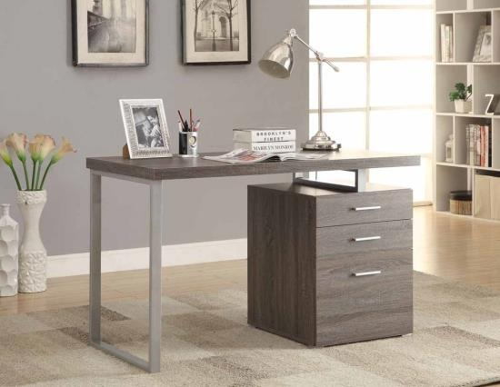 Coaster 800520 Orren ellis tanguay silver finish metal frame grey wood finish top computer student desk with 3 drawer cabinet