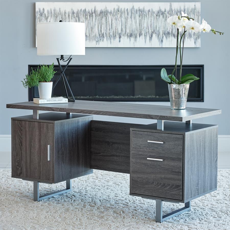 Coaster 800521 Orren ellis onancock lawtey weathered grey finish wood silver metal frame office desk