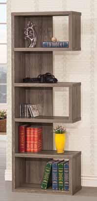 Coaster 800552 5 tier Carbon loft weathered grey finish wood alternating shelves bookshelf wall unit