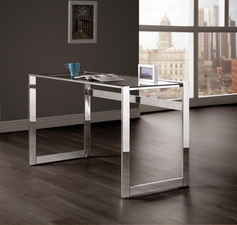 Coaster 800746 Corrigan studio clear glass top and chrome metal frame student writing desk