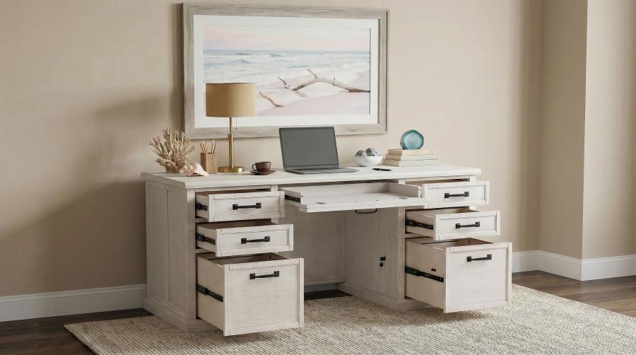Altidore 68-inch 7-drawer Executive Home Office Desk Distressed White  – 800796