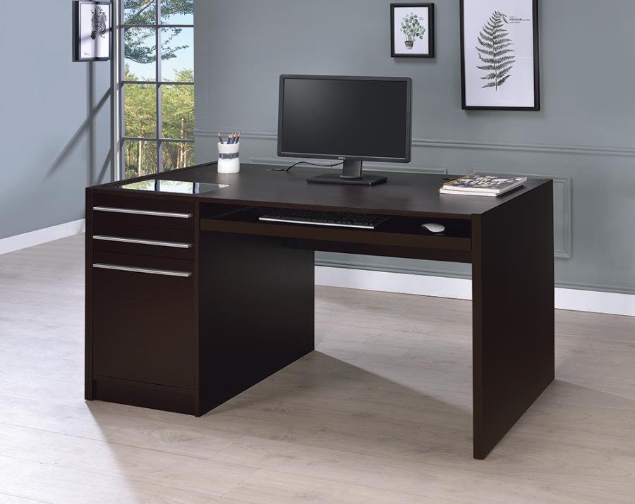 Coaster 800982 Orren ellis harling halston espresso finish wood office desk with drawer unit