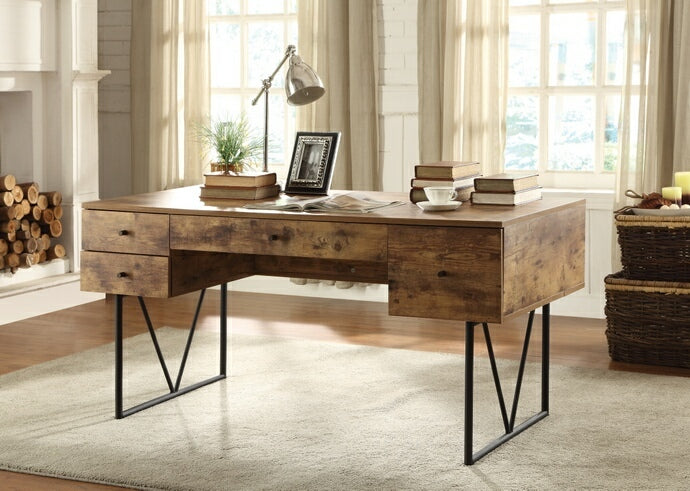 Coaster 800999 17 stories rosina analiese antique nutmeg finish wood and black metal frame writing desk