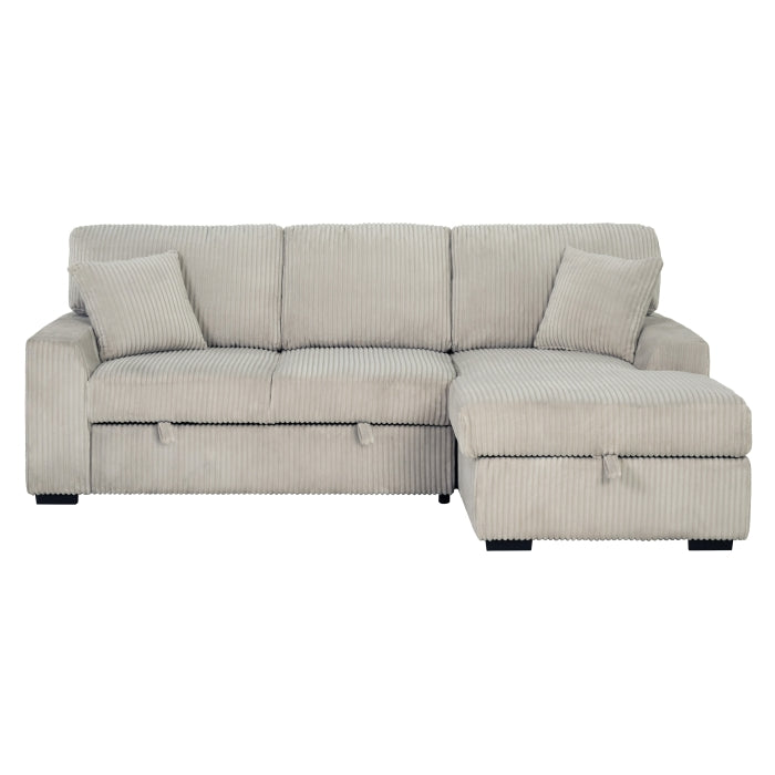 Clarke 2-Piece Beige Corduroy Sectional Sofa with Pull-Out Sleeper & Storage Chaise - 8012-2PC