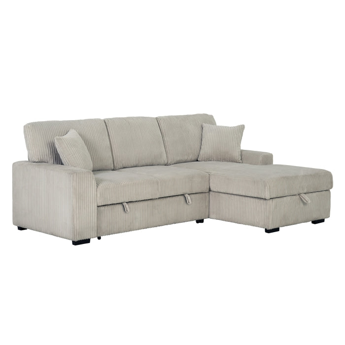 Clarke 2-Piece Beige Corduroy Sectional Sofa with Pull-Out Sleeper & Storage Chaise - 8012-2PC