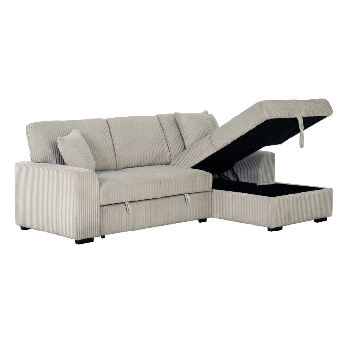 Clarke 2-Piece Beige Corduroy Sectional Sofa with Pull-Out Sleeper & Storage Chaise - 8012-2PC