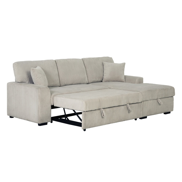 Clarke 2-Piece Beige Corduroy Sectional Sofa with Pull-Out Sleeper & Storage Chaise - 8012-2PC