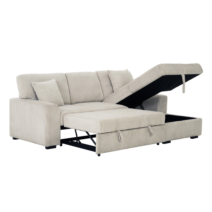 Clarke 2-Piece Beige Corduroy Sectional Sofa with Pull-Out Sleeper & Storage Chaise - 8012-2PC