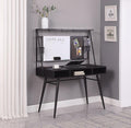 Coaster 801404 Ebern designs Jessie gunmetal coated finish metal frame and black top computer desk with wireless charging dock