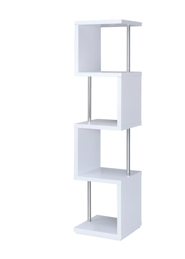 Coaster 801418 Wade logan fenn alternating shelves design white finish wood modern styling slim line bookcase shelf unit