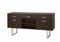 Coaster 801522 Glavan espresso finish wood with silver metal frame accents office credenza desk with drawers
