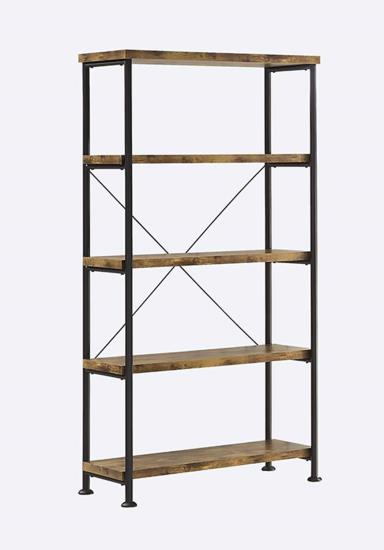 Coaster 801542 Analiese antique nutmeg finish wood with black metal frame 5 tier shelf