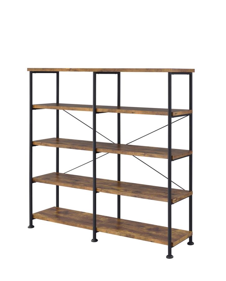 Coaster 801543 Barritt 17 Stories Weakley antique nutmeg finish wood with black metal frame 5 tier shelf