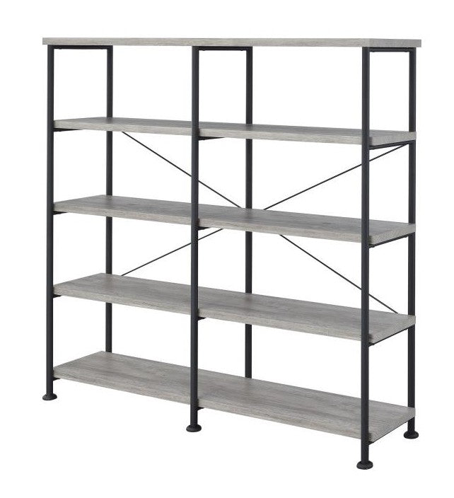 Coaster 801544 17 Stories thea blondelle analiese grey driftwood finish wood with black metal frame 5 tier shelf