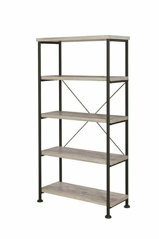 Coaster 801546 Gracie oaks rubio analiese grey driftwood finish wood with black metal frame 5 tier shelf