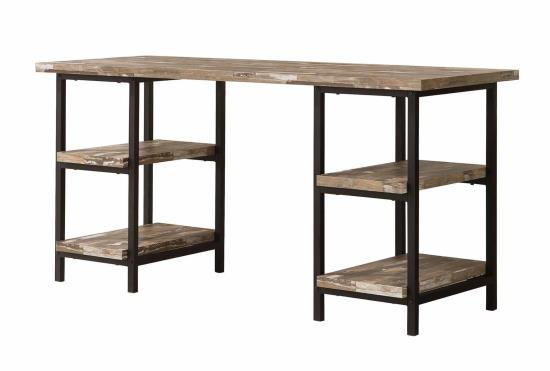 Coaster 801551 Modern rustic interiors darren salvaged cabin finish wood black metal frame two pedestal writing desk