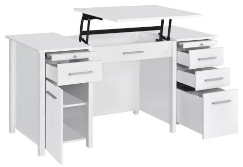 Coaster 801573 Latitude run gania dylan white finish wood lift top office computer desk with drawers