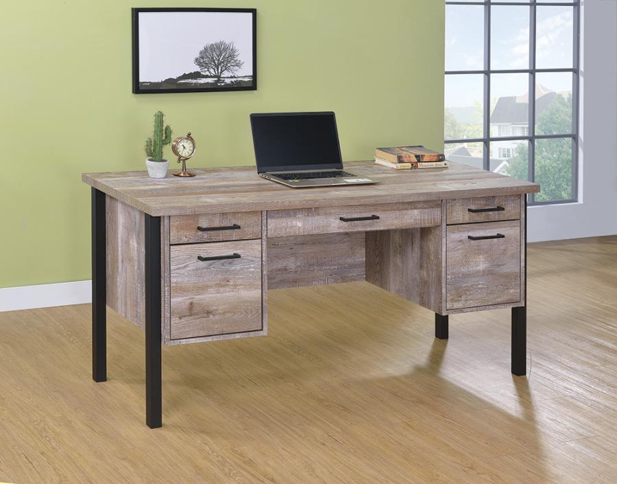Coaster 801950 Millwood pines amina samson weathered oak finish wood and black metal frame writing desk