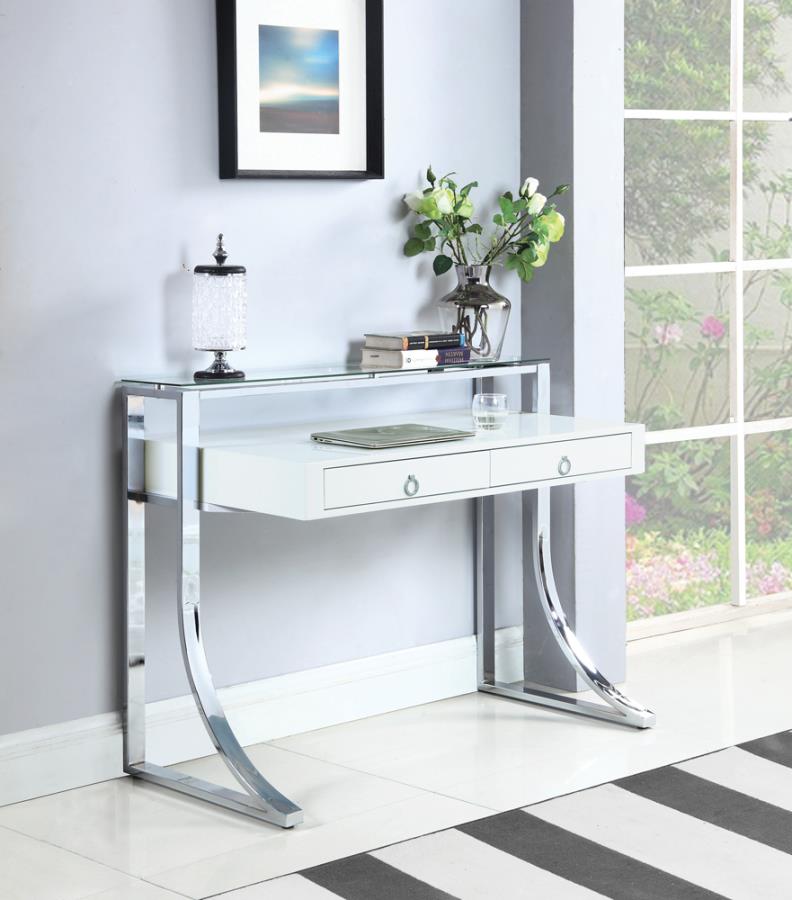 Coaster 802141 Orren ellis audrey gemma white finish wood and chrome legs writing desk