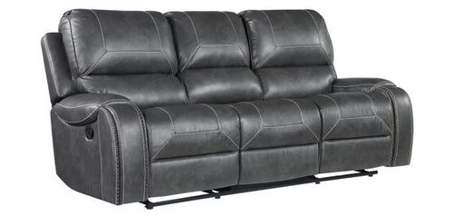 3-Piece Grey Faux Leather Sofa, Loveseat & Recliner Set with Motion Recliners, USB Ports & Drop-Down Tray Table - 8025-3PC