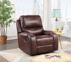 8026-3PC 3 pc Brown faux leather sofa, loveseat and chair set with standard motion recliners USB ports and charging