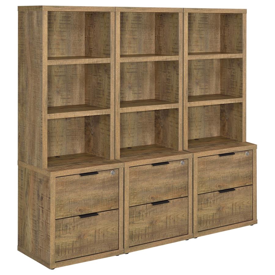 Coaster 802693-S3 3 pc Westpark mango finish wood bookcase shelf unit with USB ports and locking drawers