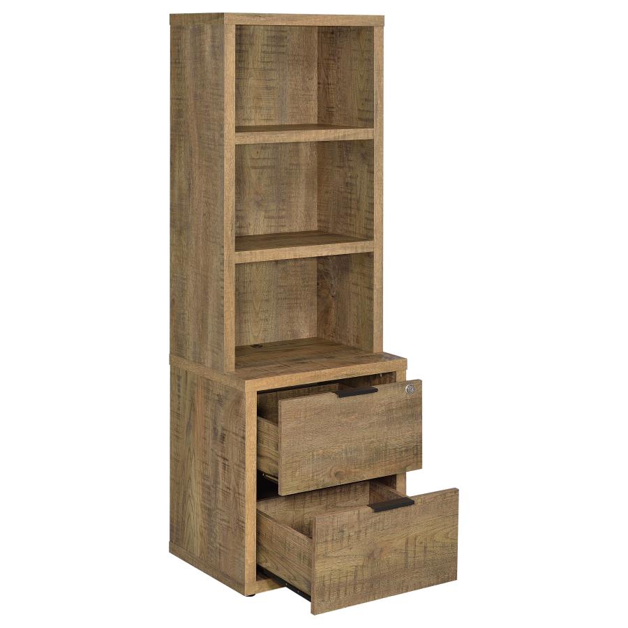 Coaster 802693-S3 3 pc Westpark mango finish wood bookcase shelf unit with USB ports and locking drawers