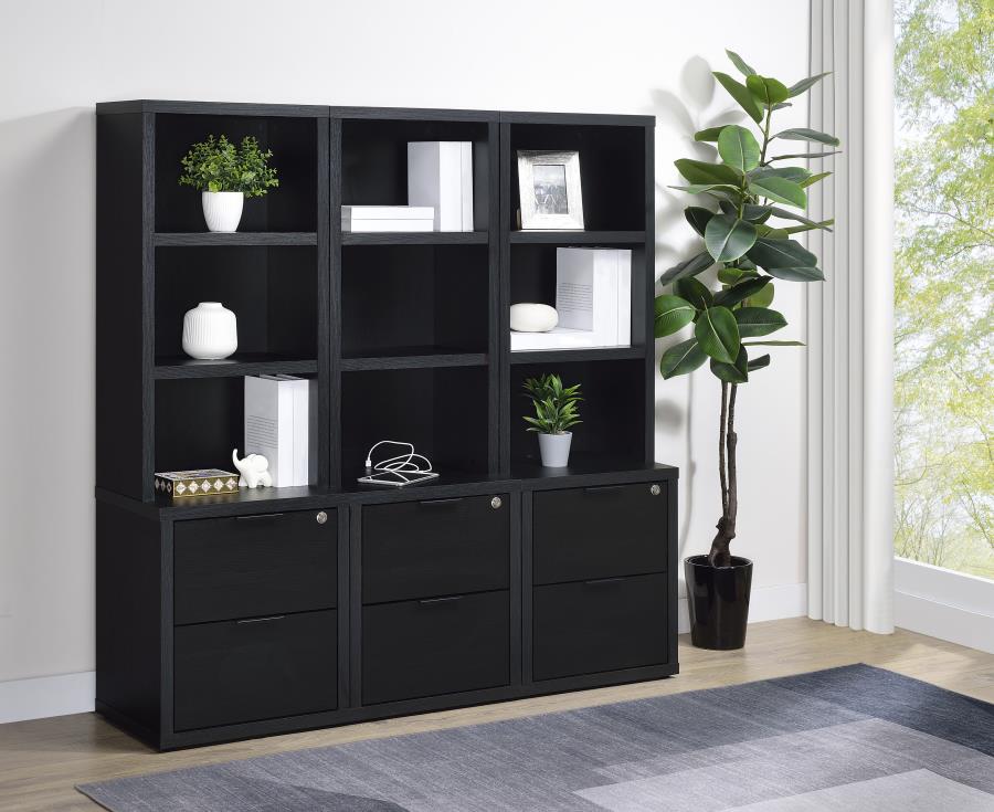 Coaster 802703-S3 3 pc Westpark black finish wood bookcase shelf unit with USB ports and locking drawers