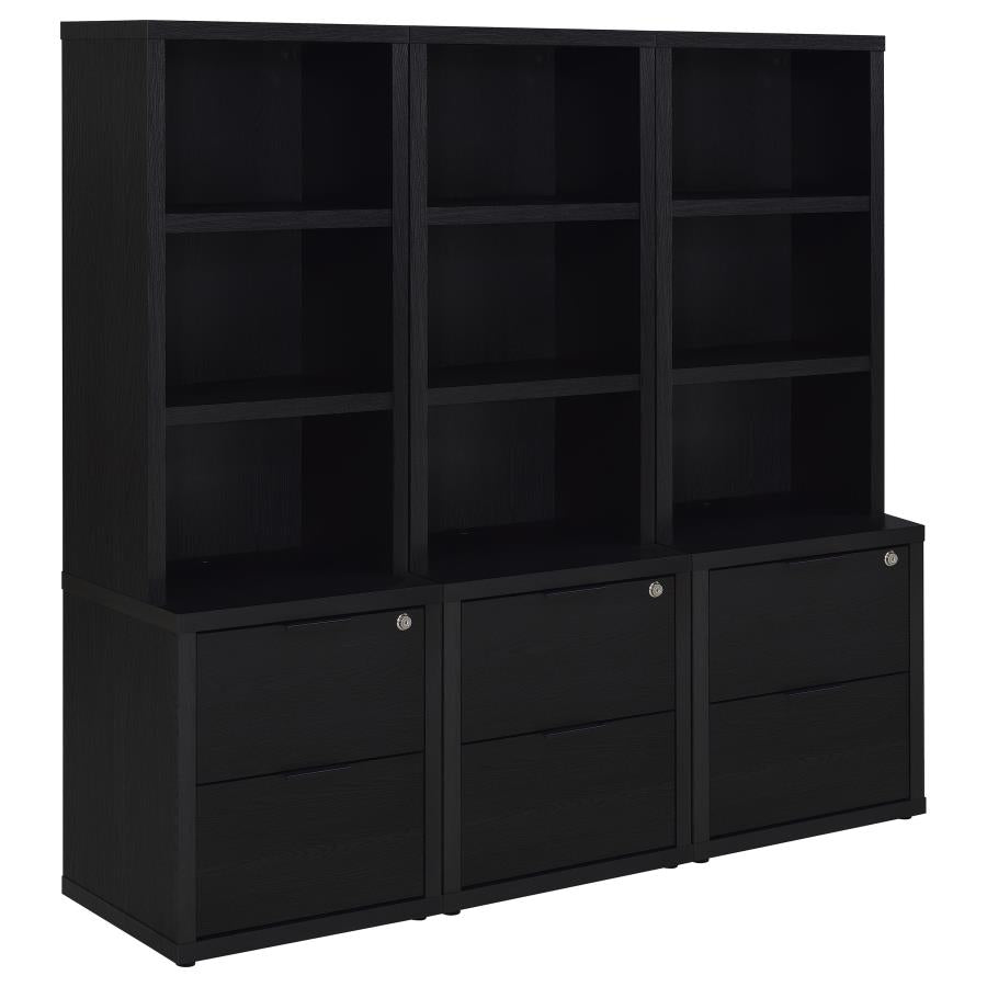 Coaster 802703-S3 3 pc Westpark black finish wood bookcase shelf unit with USB ports and locking drawers