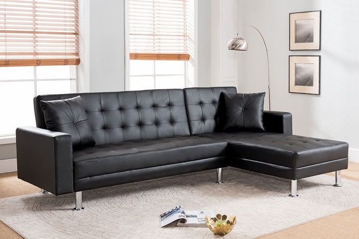 8036-BK 2 pc Taylorann jett nuttall modern style black faux leather sectional sofa reversible chaise