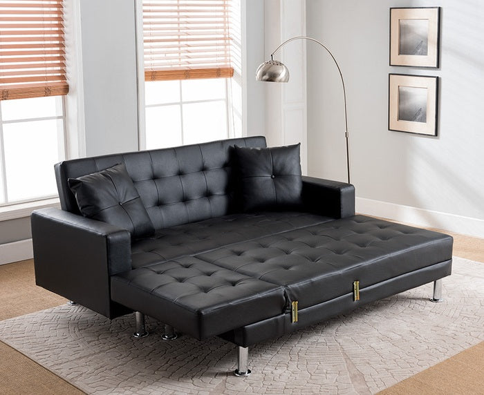 8036-BK 2 pc Taylorann jett nuttall modern style black faux leather sectional sofa reversible chaise
