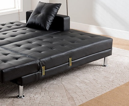 8036-BK 2 pc Taylorann jett nuttall modern style black faux leather sectional sofa reversible chaise