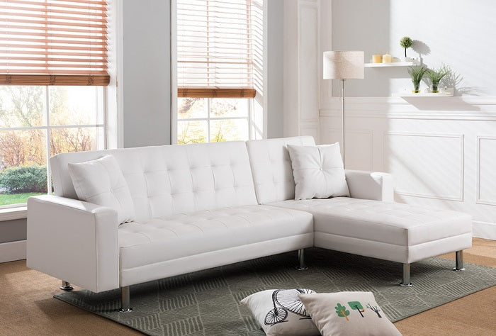 Taylorann 2-Piece White Faux Leather Sectional Sofa with Reversible Chaise & Sleeper – 8036-WH