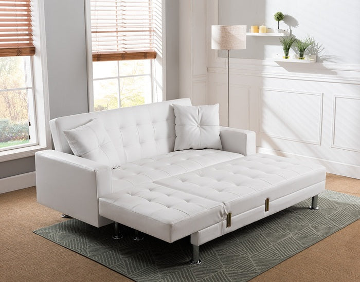 Taylorann 2-Piece White Faux Leather Sectional Sofa with Reversible Chaise & Sleeper – 8036-WH