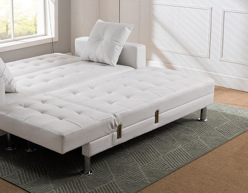 Taylorann 2-Piece White Faux Leather Sectional Sofa with Reversible Chaise & Sleeper – 8036-WH