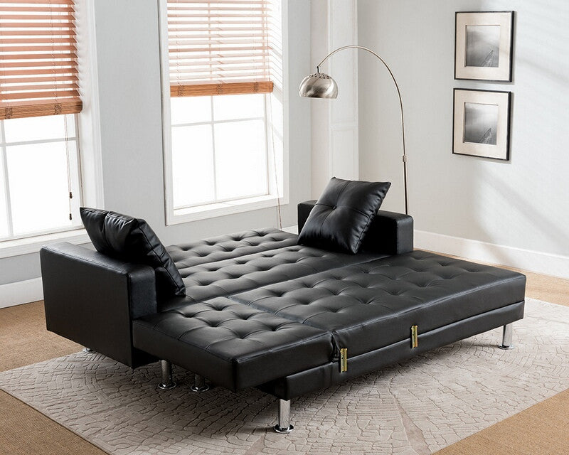 8036-BK 2 pc Taylorann jett nuttall modern style black faux leather sectional sofa reversible chaise