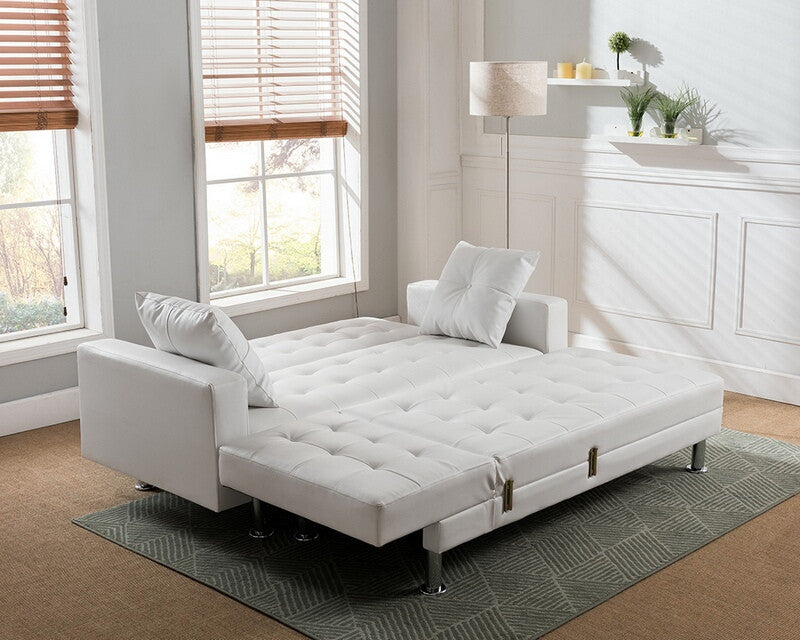 Taylorann 2-Piece White Faux Leather Sectional Sofa with Reversible Chaise & Sleeper – 8036-WH