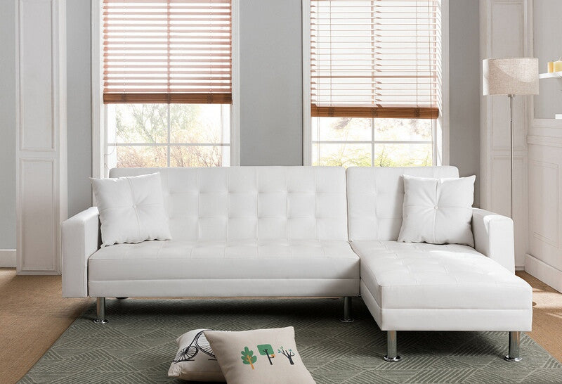 Taylorann 2-Piece White Faux Leather Sectional Sofa with Reversible Chaise & Sleeper – 8036-WH