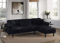 8040 2 pc Black corduroy fabric sectional sofa reversible chaise folding backs sofa