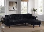 8040 2 pc Black corduroy fabric sectional sofa reversible chaise folding backs sofa