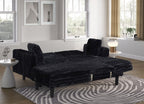 8040 2 pc Black corduroy fabric sectional sofa reversible chaise folding backs sofa
