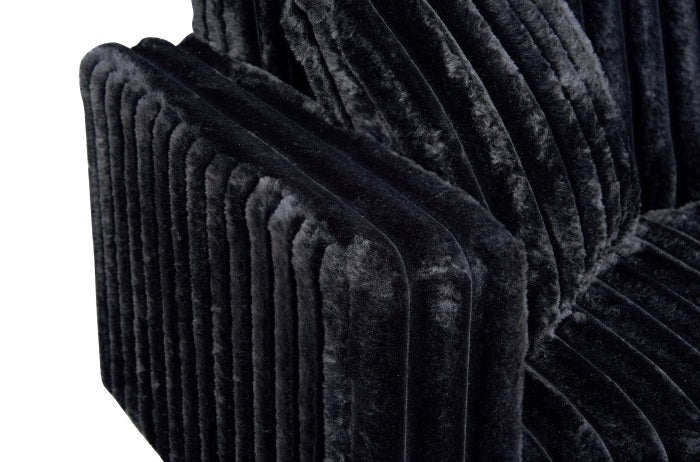 8040 2 pc Black corduroy fabric sectional sofa reversible chaise folding backs sofa