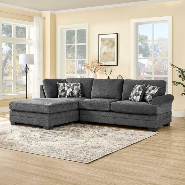 Dark Grey Chenille Fabric Reversible Chaise Sectional Sofa – 8042