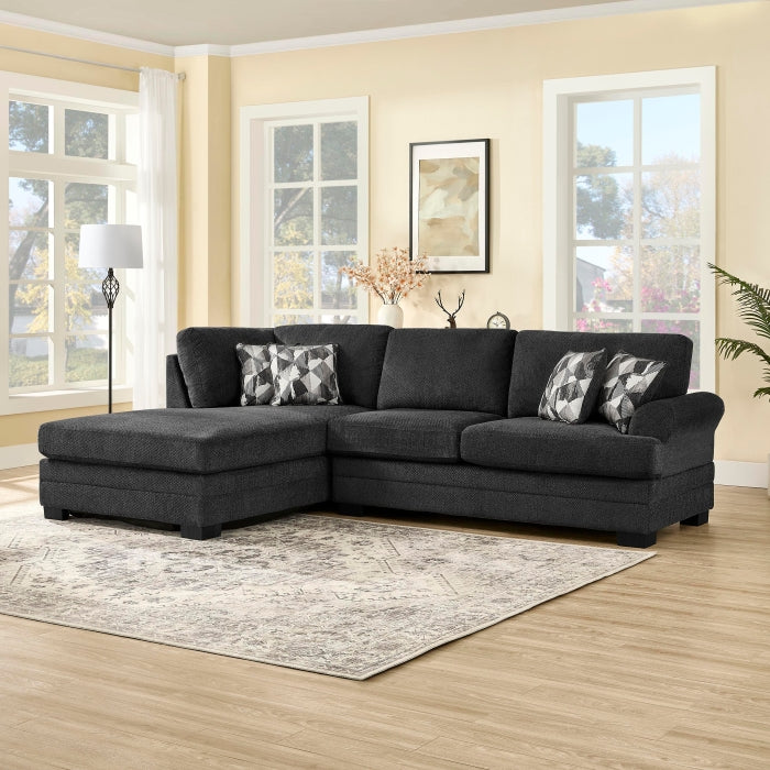 Black Chenille Fabric Reversible Chaise Sectional Sofa – 8043