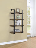Coaster 804426 Carbon loft agwan rustic oak finish wood black metal frame 4 tier wall mount shelf